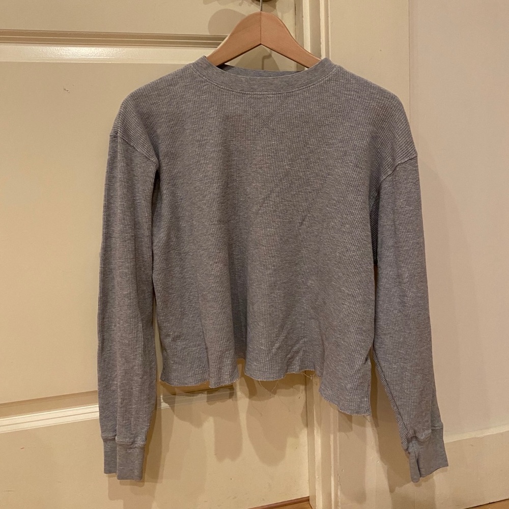 Cropped long sleeve waffle shirt